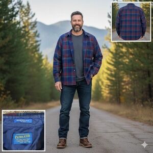 Pendleton‎ Wool Plaid Flannel Shirt Jacket Men XL "Made in USA" Quilted Lined